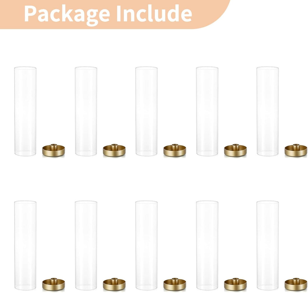 NUPTIO Kerzenständer Goldene Glaszylinder Metall- 10 Stücke Kegel Kerzenhalter Stabkerze Pack Kerzen