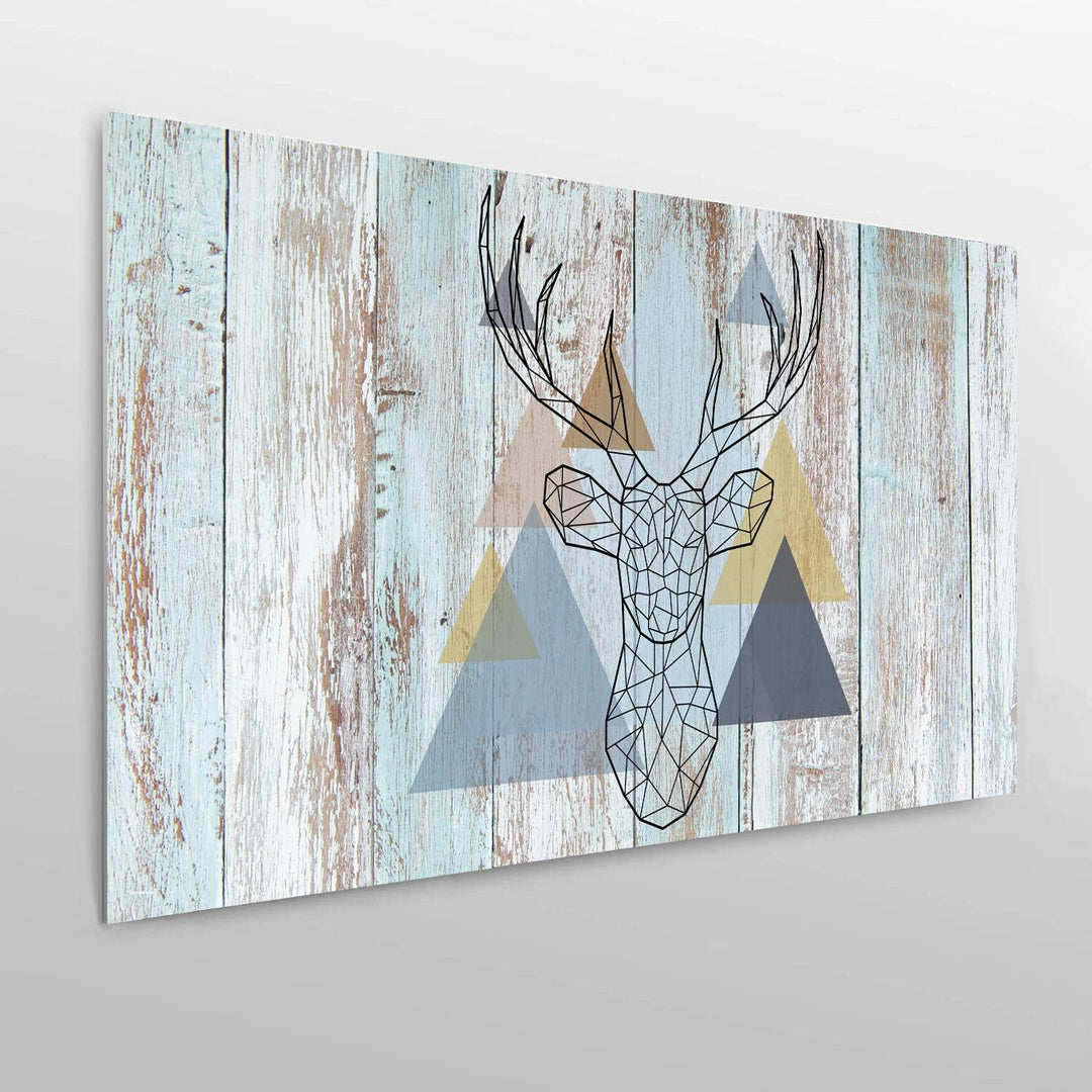 Kopfteil für Bett, PVC, Digitaldruck, Hirsch mit Dreiecken, 100 x 60 cm, Original-Kopfteil 100x60cm,