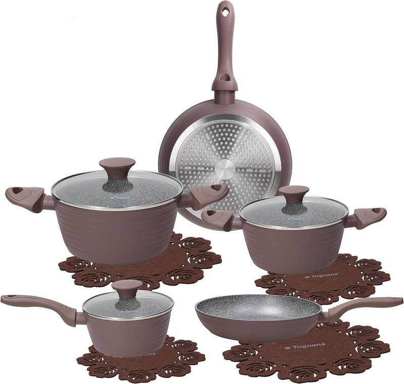 Tognana Cooking Circle Cacao Antihaft-Topf- und Pfannen-Set mit 2 Pfannen, 3 Kochtöpfe, 3 Kochtöpfe,