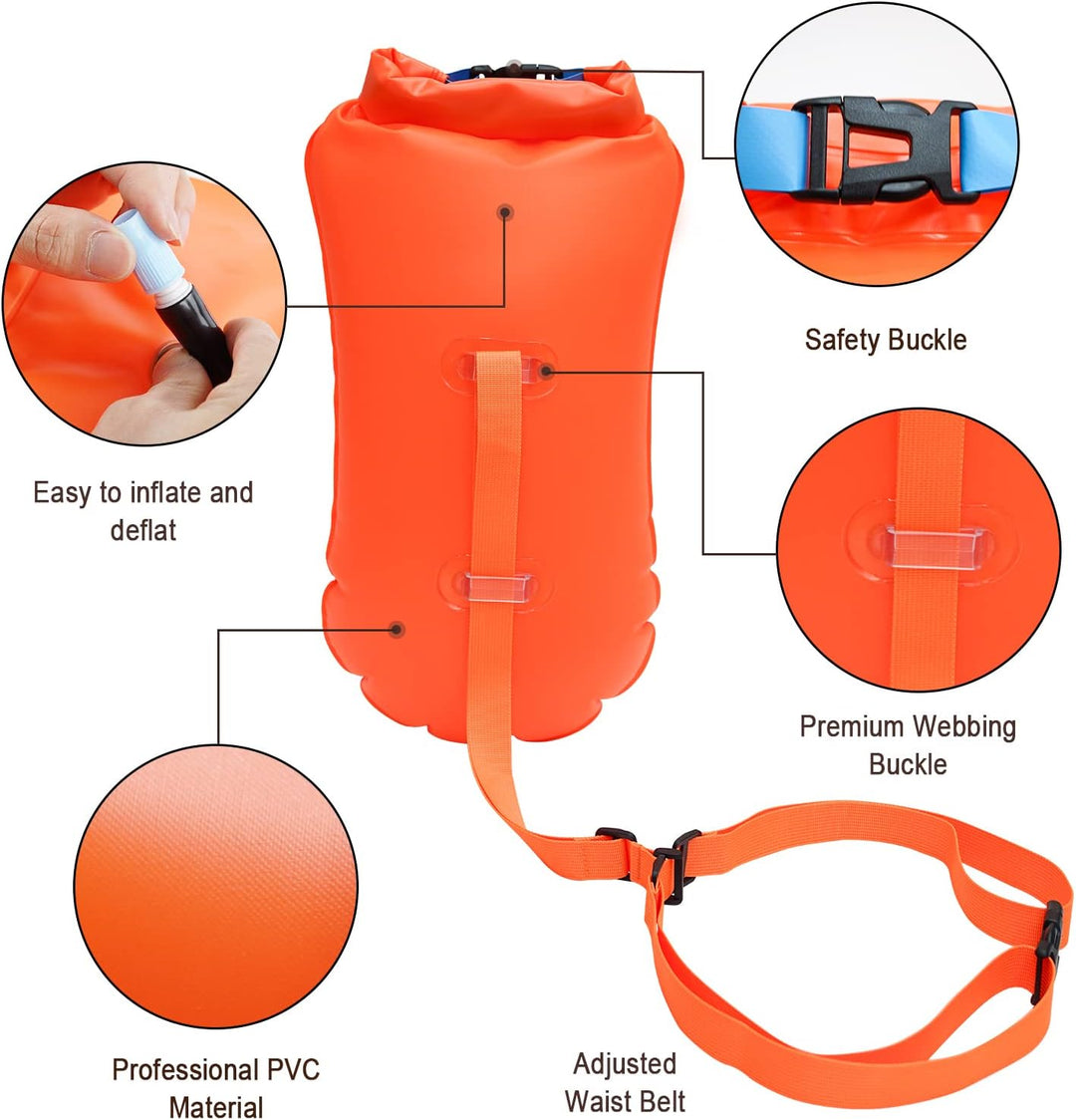 Schwimmboje - 20L Orange, Boje Schwimmen für Erwachsene und Kinder, Trockensack Gute Sicherheit beim