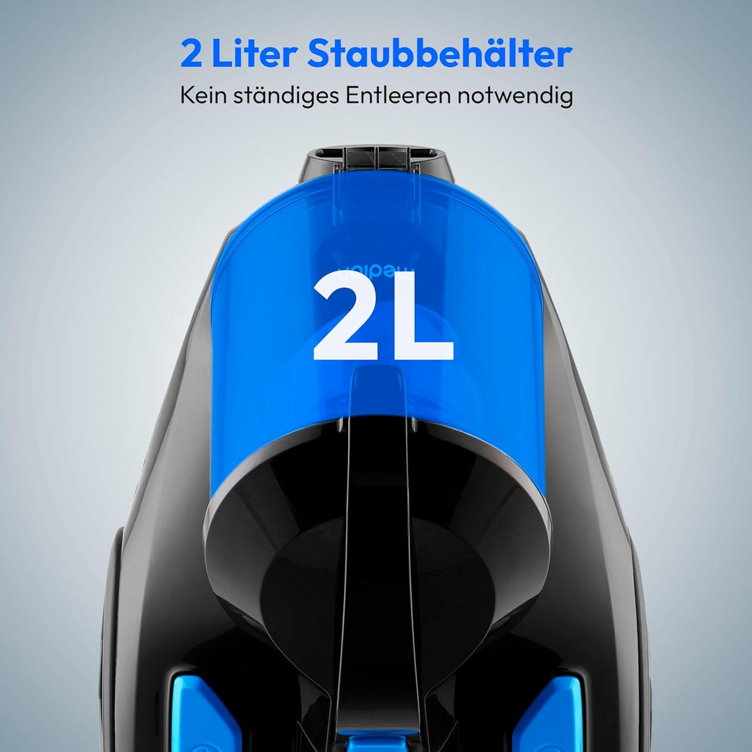 MEDION E2001 Zyklon-Staubsauger (beutellos, 800 Watt Leistung, 2 Liter Staubbehälterkapazität, 7 m A