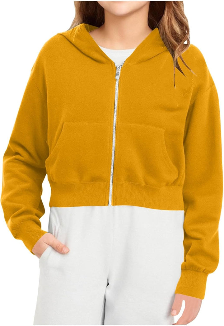 EMATOP Kurz Sweatjacke Mädchen Kinder Langarm Kapuzenjacke Einfarbige Baumwolle Sweatshirt Jacke Ful