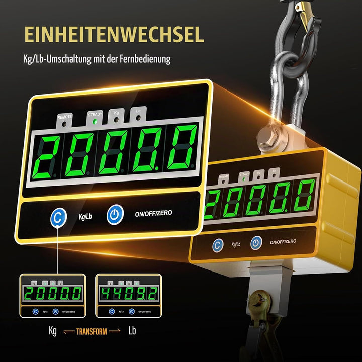 Yontwe Elektronische Hängewaage 2000kg Industrielle schwere Hängewaage Wiederaufladbare superklare d