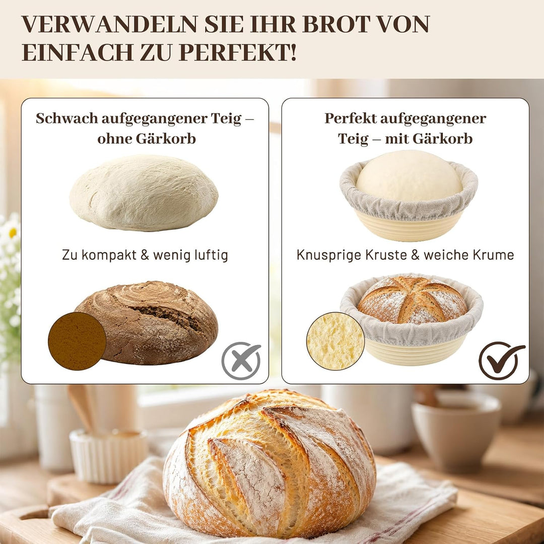 Dhapy Sauerteig Starter Set 12-tlg faltbares Silikon-Gärkörbchen | Brotbackset für Anfänger: rund 23