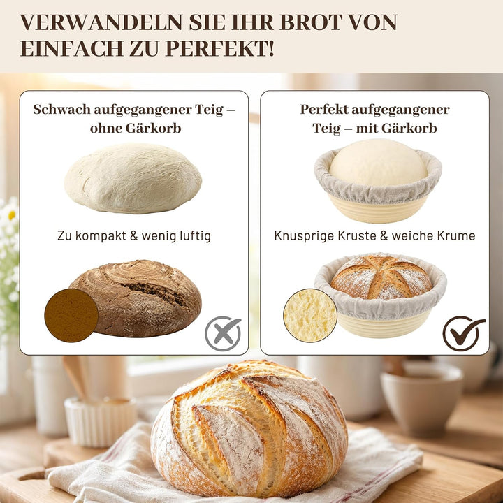 Dhapy Sauerteig Starter Set 12-tlg faltbares Silikon-Gärkörbchen | Brotbackset für Anfänger: rund 23
