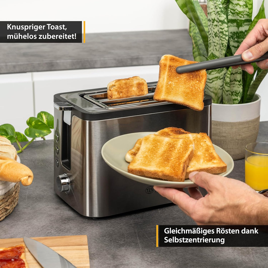 TZS First Austria Edelstahl 2-Scheiben Toaster | 6 Bräunungsstufen, Auftau- und Aufwärmfunktion | in