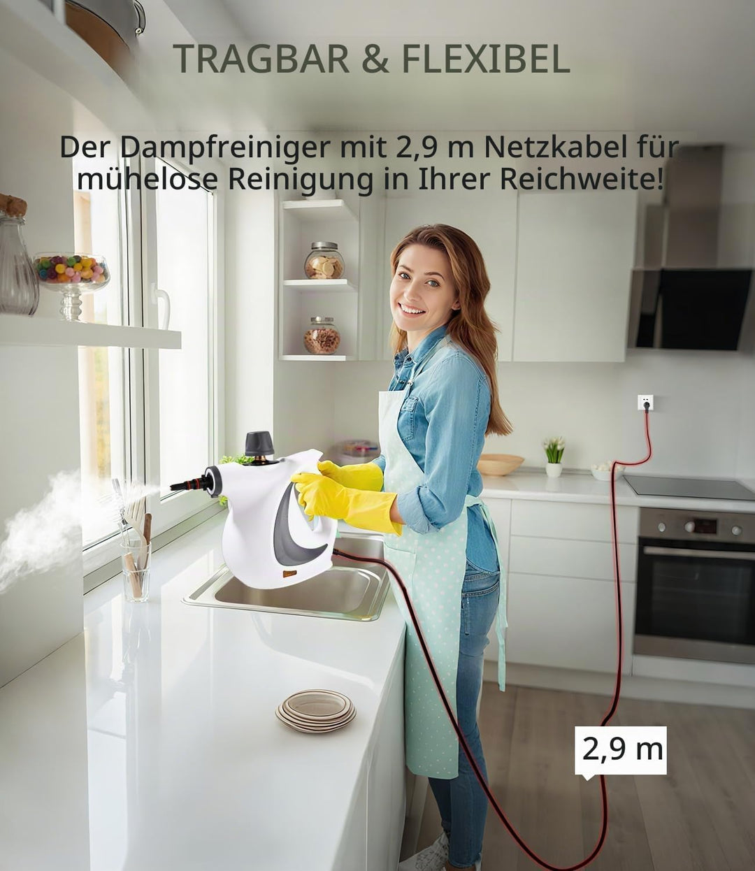 Dampfreiniger, 1050W Dampfreiniger Handgerät mit 12 Zubehör, 3,2 bar Dampfdruck Hand Steam Cleaner,