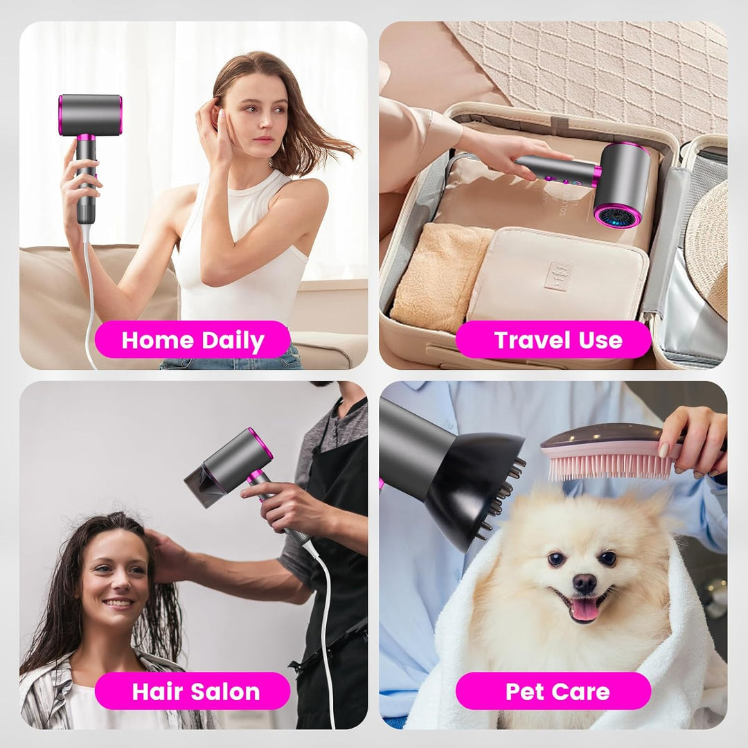 AIUNAOM 2400W Föhn, Fön, Silent Ionen Haartrockner mit 1 Diffusor & 2 Konzentratoren, 3 Geschwindigk