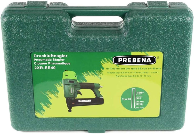 Prebena 2XR-ES40 Klammergerät Druckluft Nagler im Transportkoffer Typ ES + 6000x Prebena CNKHA Heftk