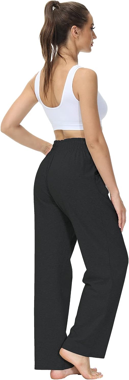 HMIYA Jogginghose Damen Baumwolle Freizeithose Lang offenem Boden Yogahose Sporthose Geradem Bein Ho