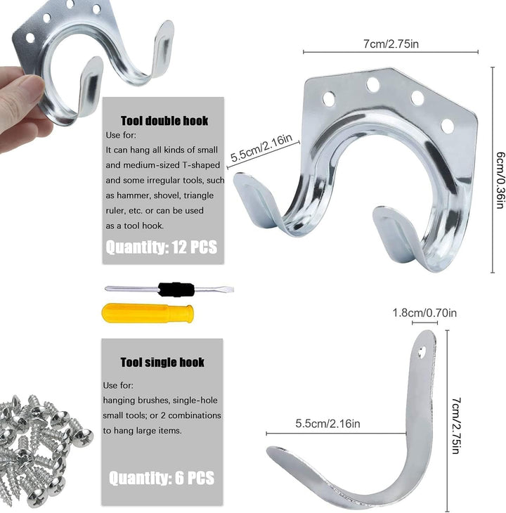 18 Stk Gartengerätehalter Haken, Einzelhaken/Doppelhaken Gerätehalter für Garage, Garten, Fahrradsch