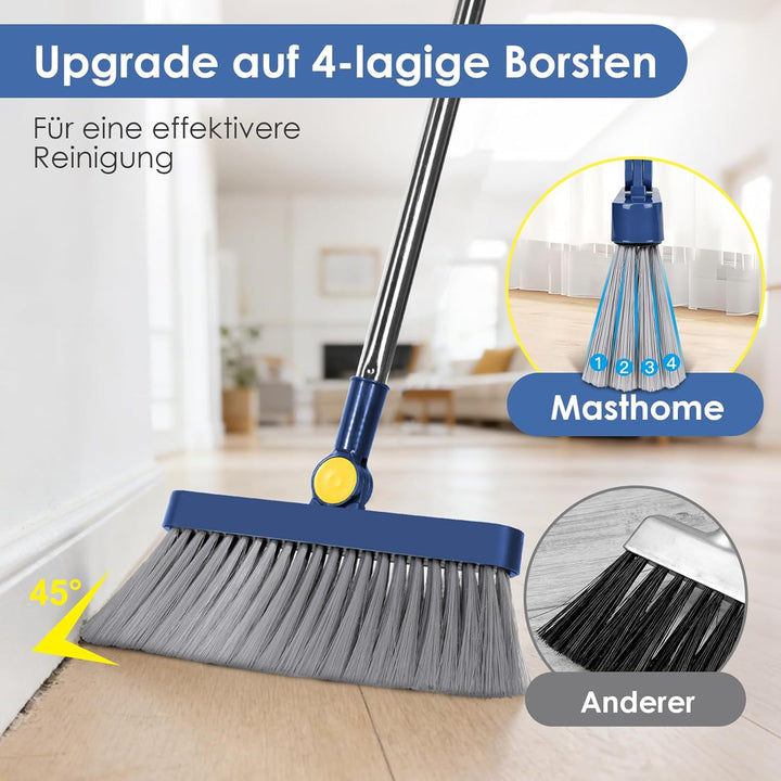 Besen und Kehrschaufel Set,Masthome Besen mit Stiel,Aufrecht Kehrschaufel mit Langem Stiel,Broom and