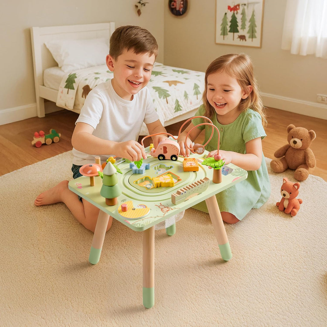 ROBUD Montessori Aktivitätstisch aus Holz, 10-in-1 Lernspielzeug für Kinder ab 18 Monaten, Eburtstag