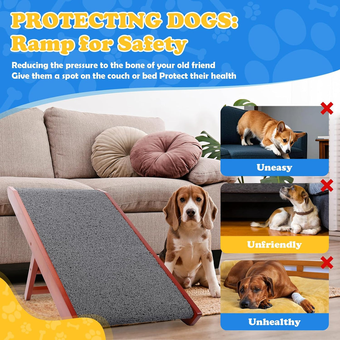 Hunderampe Hundetreppe für Hunde - Einstellbar 34-61,5 cm Spülschutz-Design Birkenholz Rampe Hund Kl