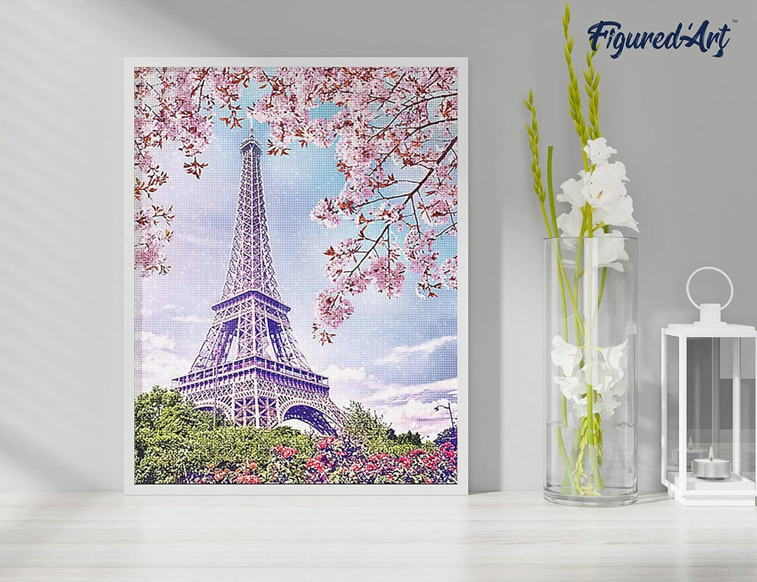 Figured'Art Diamond Painting Erwachsene 40x50cm Ganze Leinwand gerollt Eiffelturm im Frühling 5D Bil
