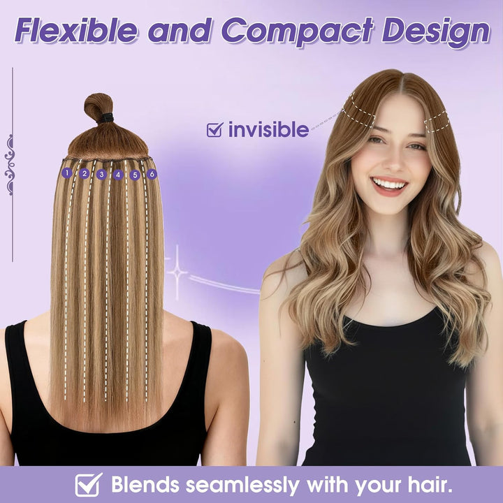 S-noilite Clip in Extensions Echthaar 6 Stück Balayage Haarverlängerung Echthaar Highlights für Frau