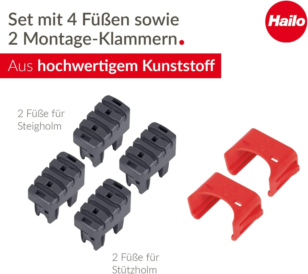 Hailo Leiter-Fuss-Set - Ersatzfüsse für Hailo ProfiLine Stufenleitern - 43 x 20 und 35 x 20 mm Holme