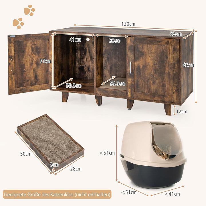 GOPLUS 3 in 1 Katzenschrank, Katzentoilette mit 2 Türen & abnehmbaren Beinen & herausnehmbarem Kratz