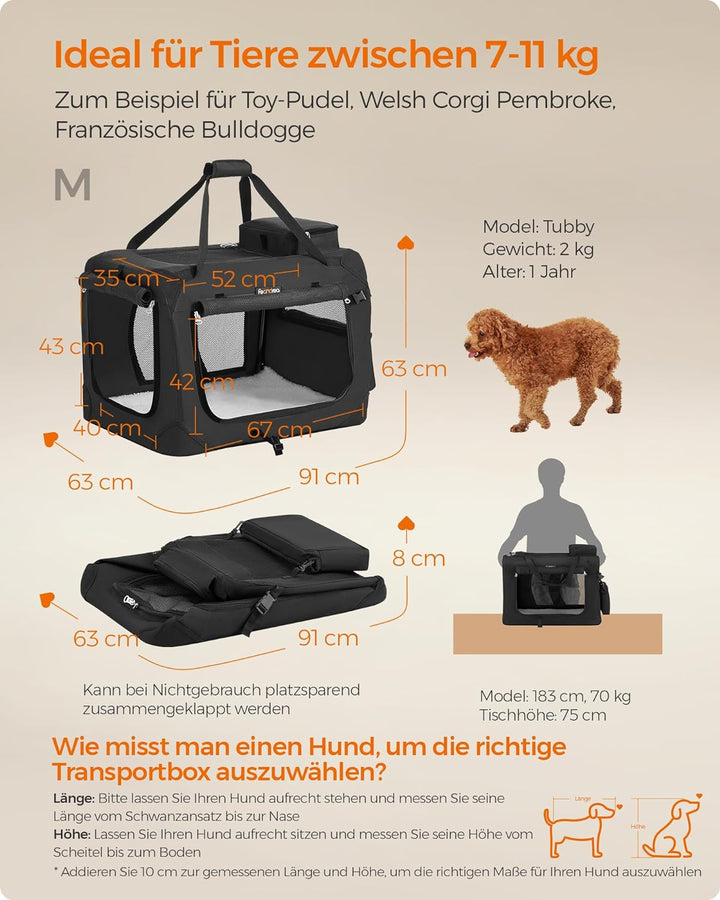 Feandrea Hundebox faltbar, Transportbox Hund, Grösse M, Hundetasche, Oxford-Gewebe, Netzstoff, atmun