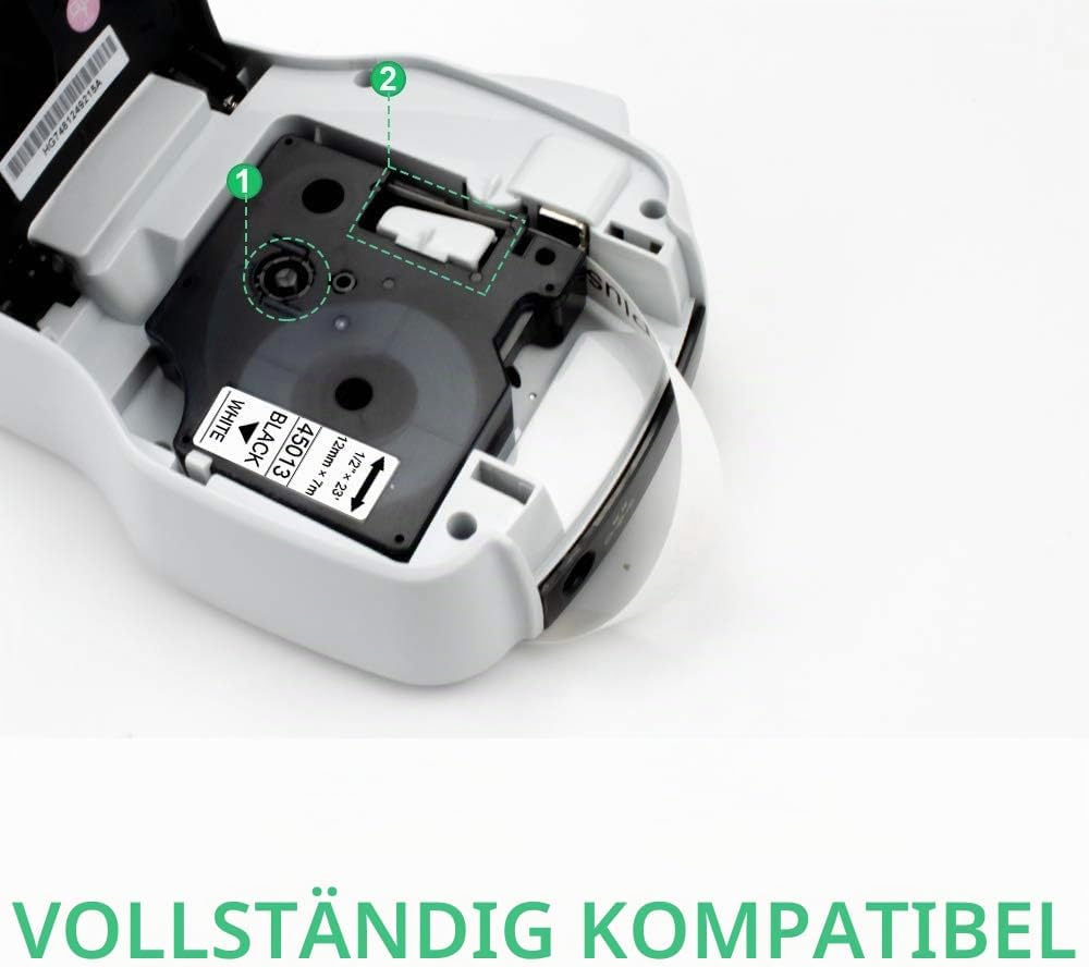 UniPlus 5x Schriftband Kompatibel für Dymo D1 45013 s0720530 Etikettenband 12mm x 7m Schwarz auf Wei