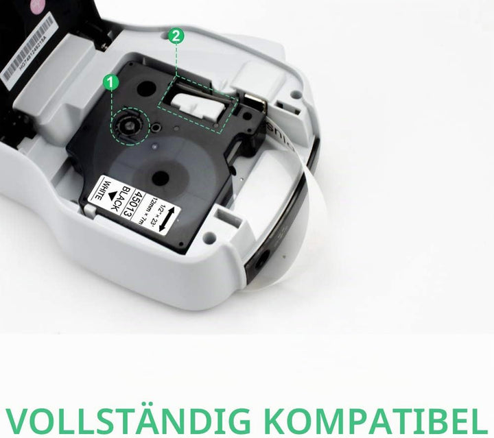 UniPlus 5x Schriftband Kompatibel für Dymo D1 45013 s0720530 Etikettenband 12mm x 7m Schwarz auf Wei