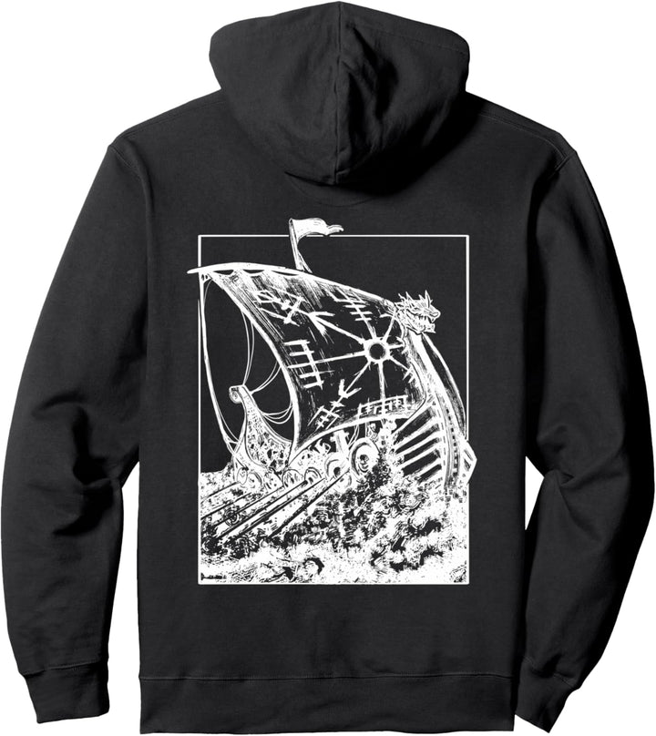 Nordische Wikinger Kompass und Schiff Langschiff Design Pullover Hoodie