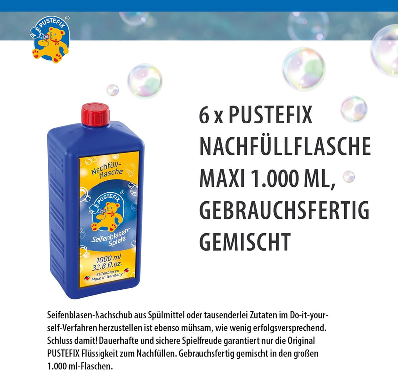 Pustefix Nachfüllflasche Maxi I 6 x 1000 ml Seifenblasenflüssigkeit I Bubbles Made in Germany I Seif