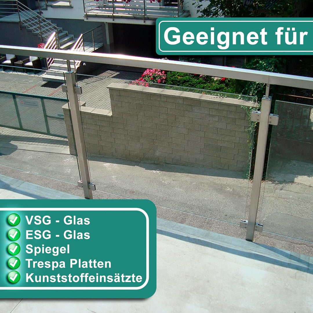 PRIOstahl Glashalter 4 Stück Glasklemme Klemmhalter Glashalter mit Sicherungsplatte + Sicherungsstif