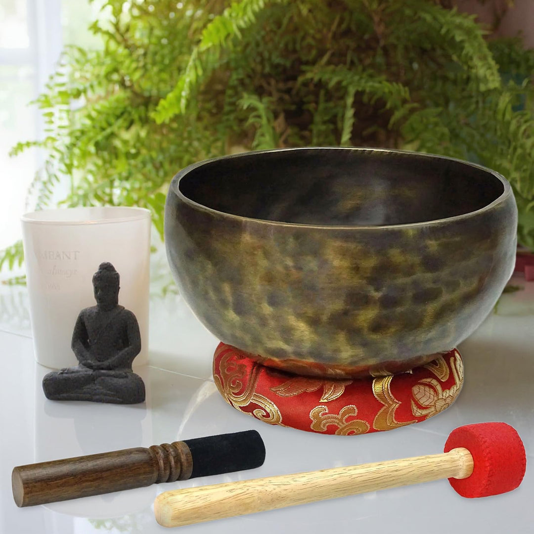 keepdrum Tibetische Bronze Klangschalen Singing Bowl Set 3-teilig mit Zubehör, Bronze