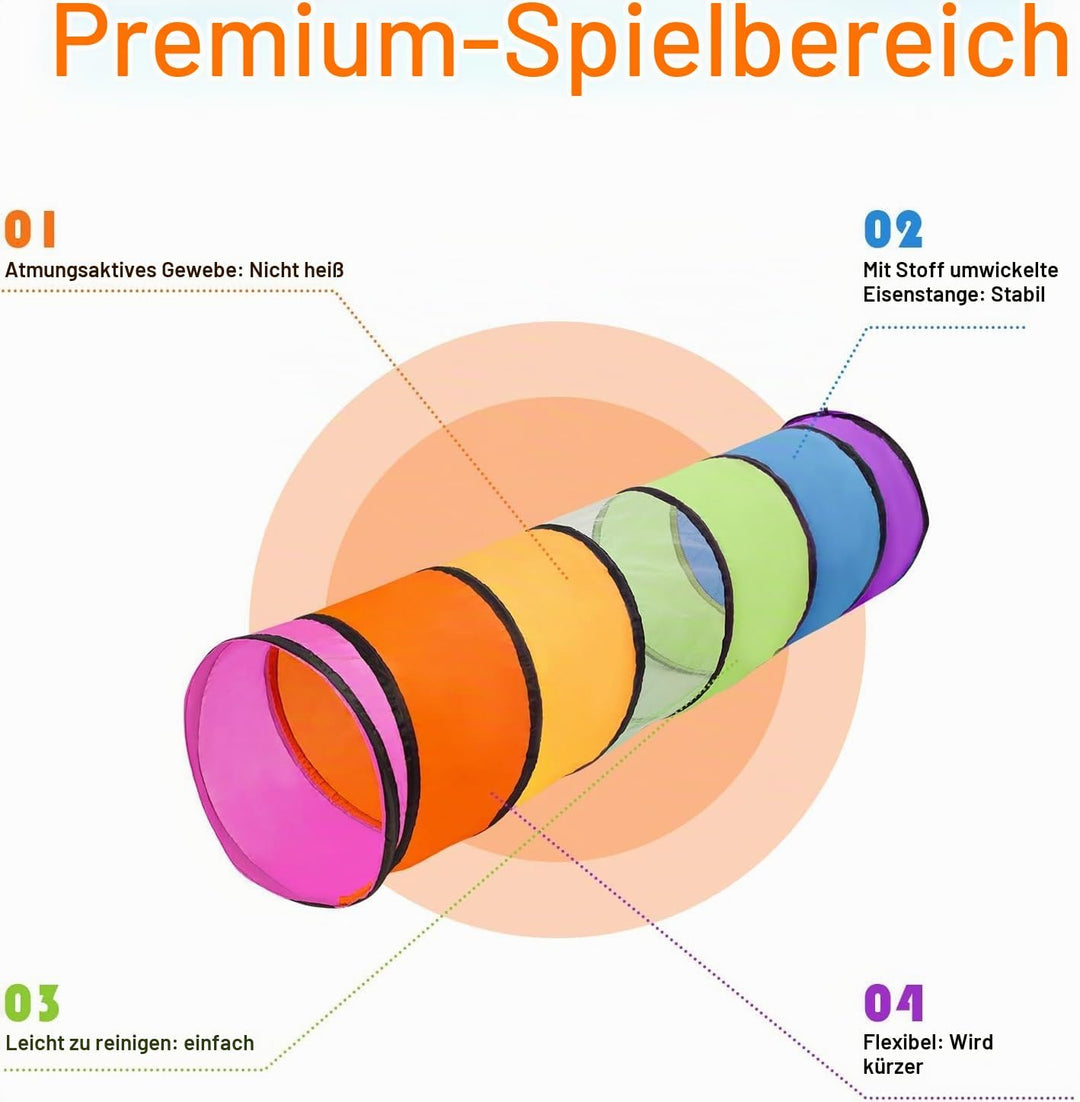 LATERN 180CM Spieltunnelzelt für Kinder, 46CM Runder Öffnung Babytunnel Bunter Pop-Up Kriechtunnel Z
