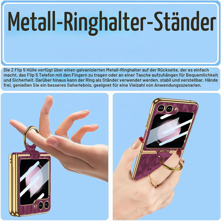 Miimall Lederhülle Kompatibel mit Samsung Galaxy Z Flip 5 Hülle mit Kameraschutz, Z Flip 5 Case mit