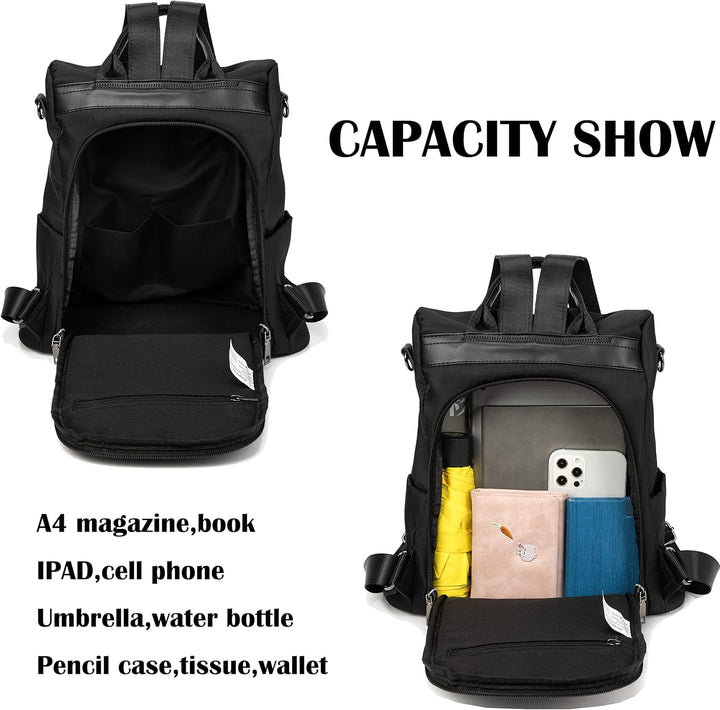 shepretty Damen Rucksack Anti Diebstahl Umhängetasche Multifunktions Schultaschen 8864-oxford-schwar