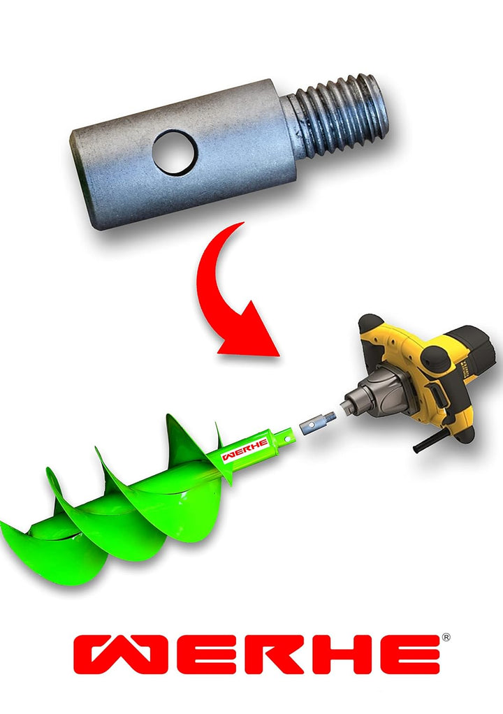 WERHE® Profi Bohrer, Erdbohrer für bohrmaschine 100 mm robust mit m14 Adapter - Pfahlbohrer Brunnenb