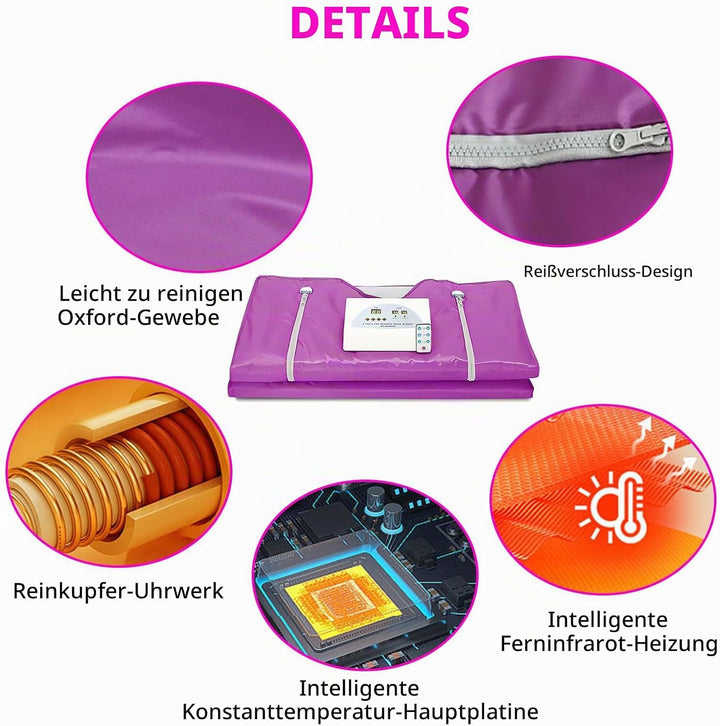 Infrarot Saunadecke, 2 Zone Infrared Sauna Blanket mit Reissverschluss 100 Duschhauben 10 Badebeutel