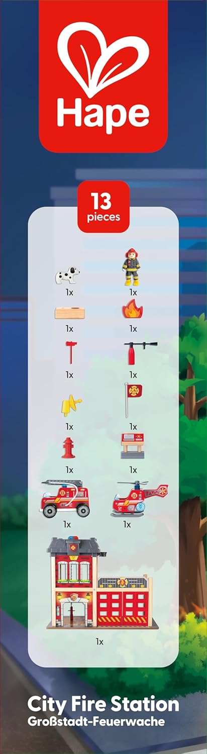 Grossstadt-Feuerwache Spieleset von Hape aus Holz für Kinder ab 3 Jahren