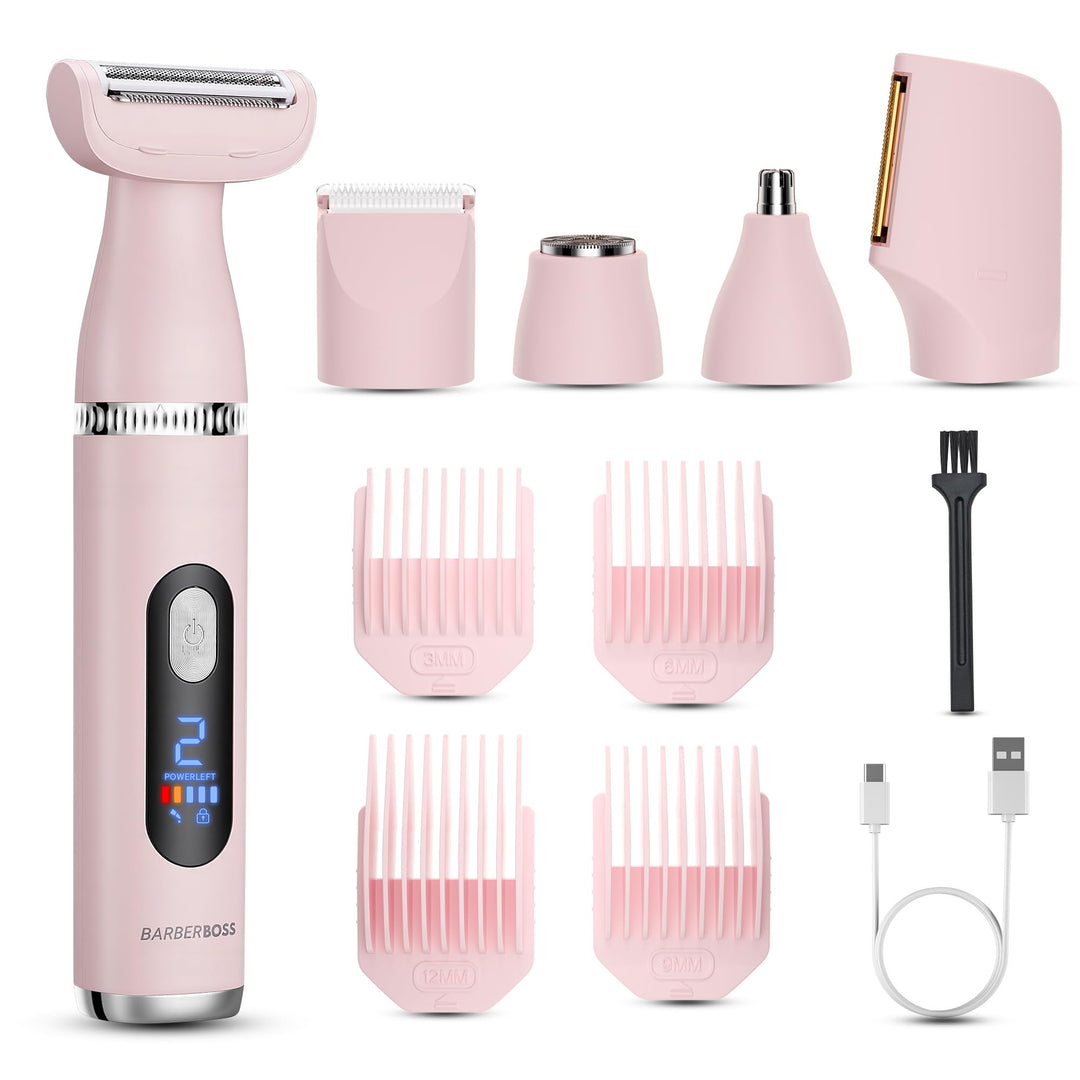 BarberBoss 5-in-1 Elektrorasierer Damen, Damenrasierer mit Bikini Trimmer, Gesichtsrasierer, Nasen-