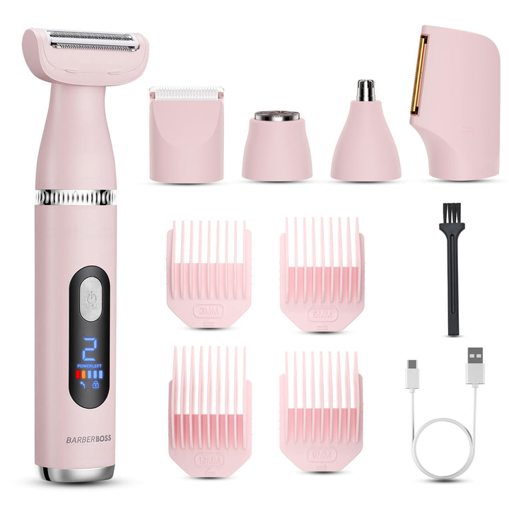 BarberBoss 5-in-1 Elektrorasierer Damen, Damenrasierer mit Bikini Trimmer, Gesichtsrasierer, Nasen-