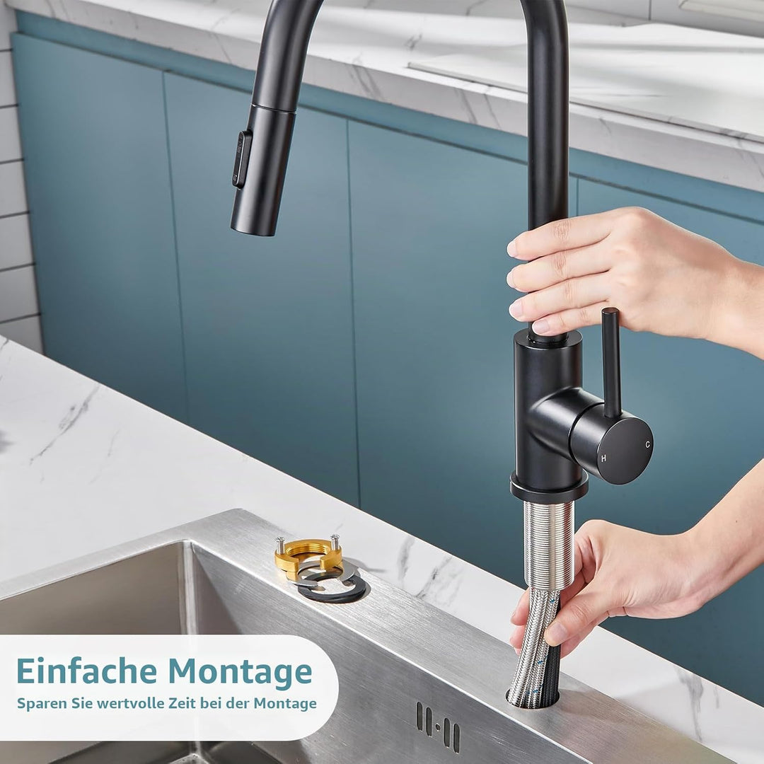Küchenarmaturen wasserhahn küche,ausziehbar 360° Drehbar 2 Sprühfunktionen, Edelstahl küche wasserha