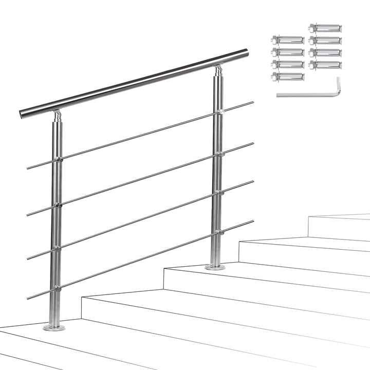 Sonnewelt Edelstahl Handlauf Geländer Treppengeländer 150 cm mit 4 Querstreben Montagematerial Wandh