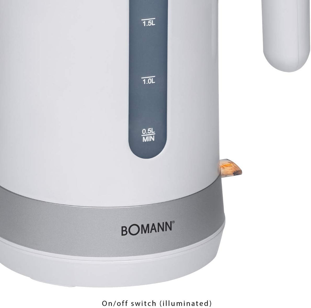 Bomann® Wasserkocher 1,8L Füllmenge, Sicherheitsklappdeckel, Kabellos, Kalkfilter, 360° Steckverbind