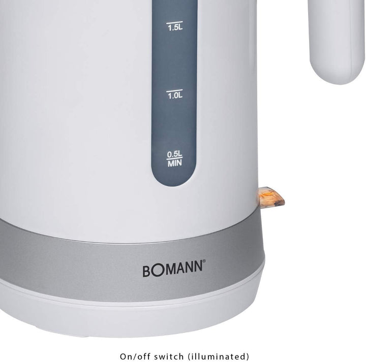 Bomann® Wasserkocher 1,8L Füllmenge, Sicherheitsklappdeckel, Kabellos, Kalkfilter, 360° Steckverbind