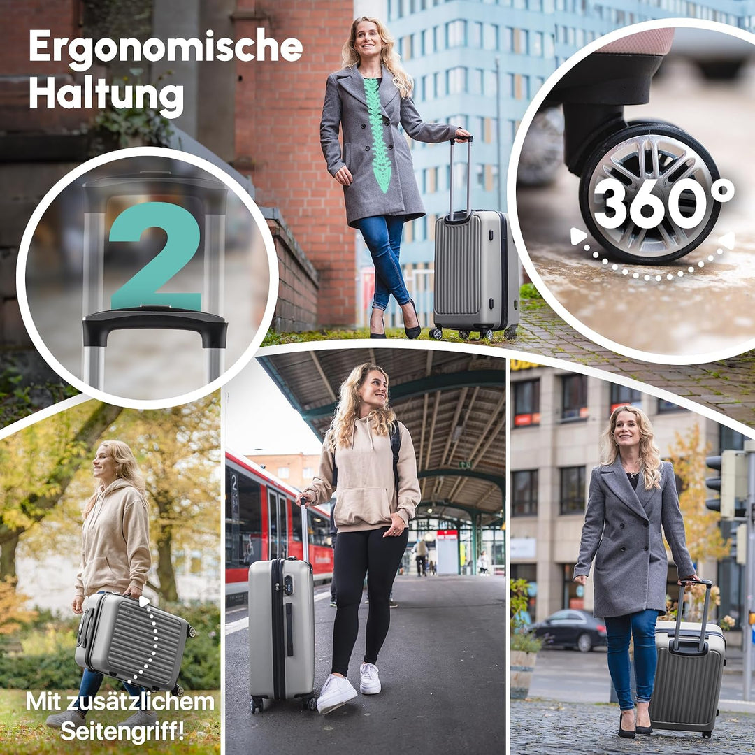 ABS Hartschalenkoffer - Ergonomisch &amp; Sicher - Trolley Koffer Set 3-teilig mit 360° Rädern, Zahlen-S