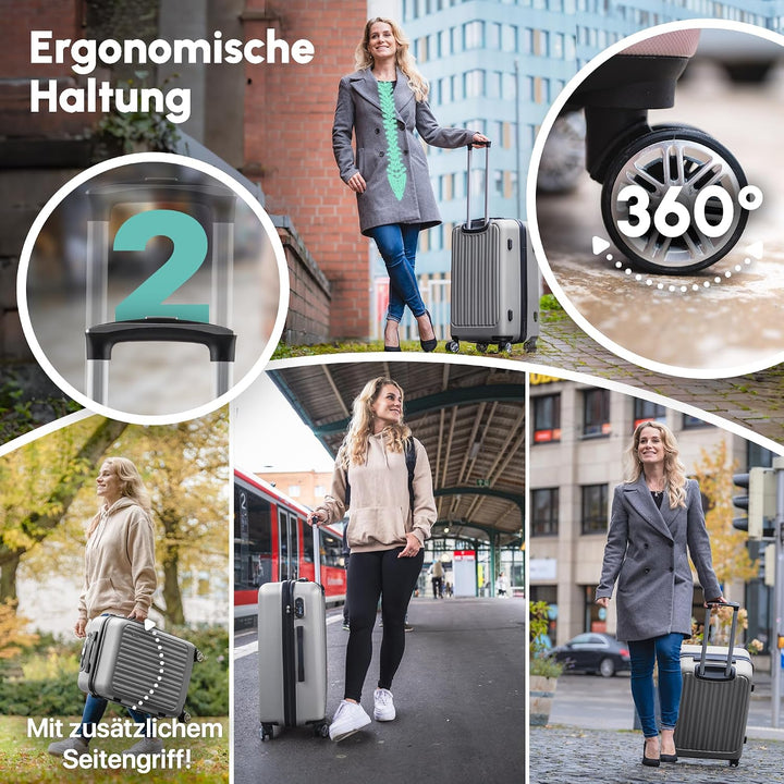 ABS Hartschalenkoffer - Ergonomisch &amp; Sicher - Trolley Koffer Set 3-teilig mit 360° Rädern, Zahlen-S