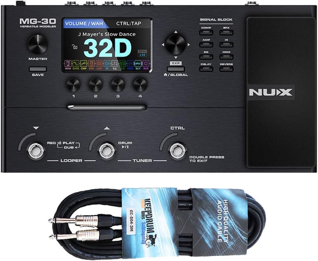 Nux MG-30 Guitar Modeling Multi-Effektgerät + keepdrum Klinkenkabel
