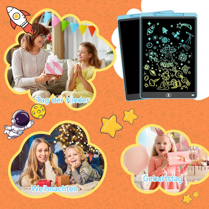 LCD Schreibtafel 3 Stück, 12 Zoll Maltafel mit Abschliessbar Löschen-Taste, Schreibtafel mit Stift,