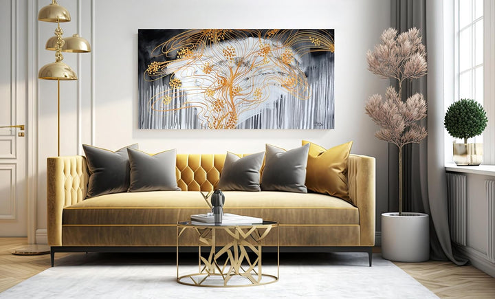 Monica Mirafiori I 100% HANDGEMALT I Gemälde Golden Moments 100x50cm | Gemälde Handgemalt | Acrylgem