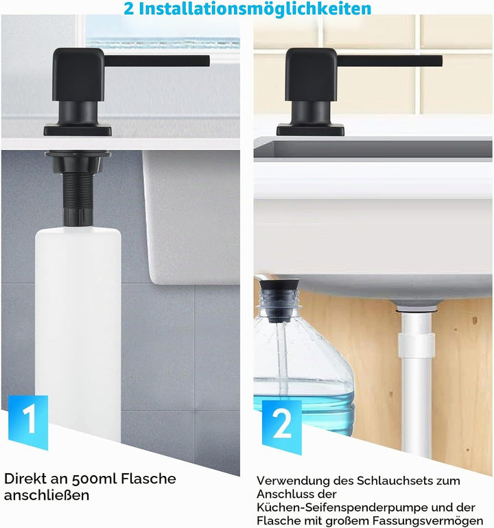CREA Spülmittelspender Küche Einbau, Seifenspender Einbau Küche, Seifenspender für Spülbecken mit 50