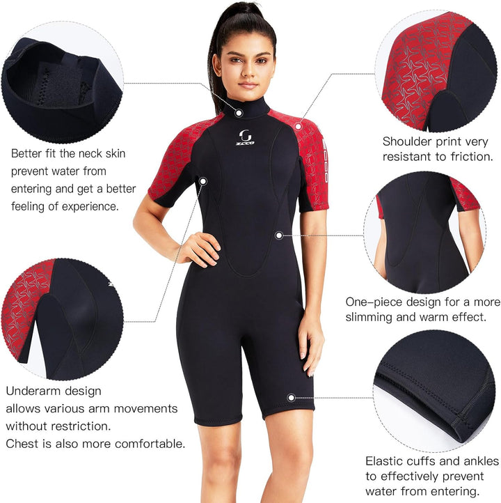 Neoprenanzug Damen Rückenreissverschluss Kurzer Neoprenanzug Herren 3mm Neopren Kurzarm Neoprenanzug