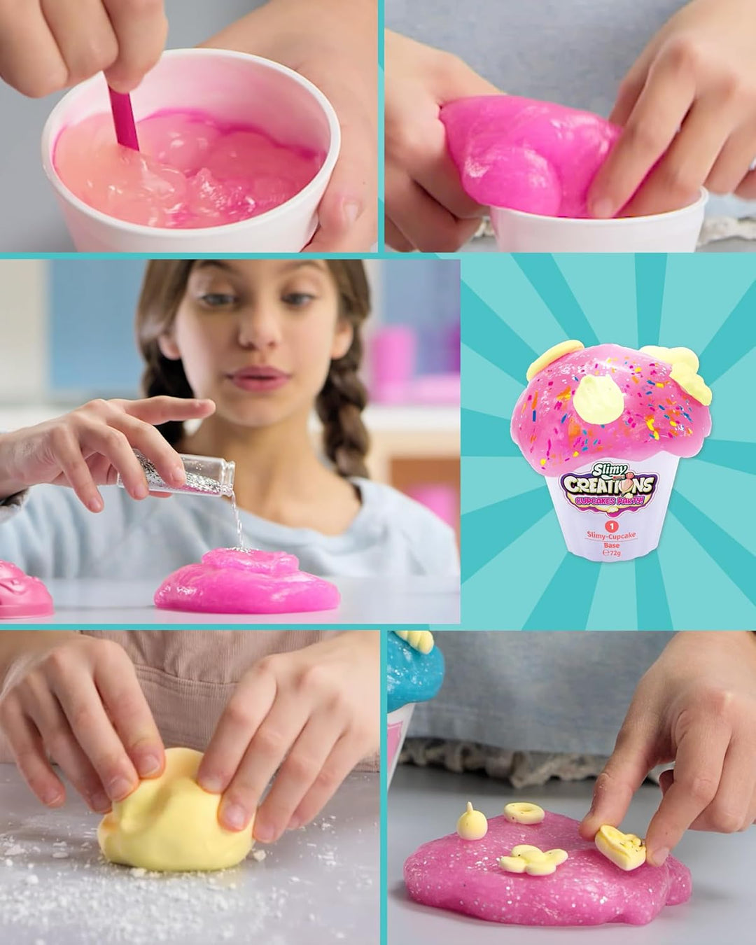 Slimy Creations Cupcakes Party - Original Slime Kreativ-Set mit Knetformen, verschiedenen Spielmasse