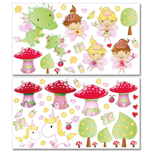 Wandkings Feen Welt Wandsticker Megapack Set, 62 Aufkleber, Gesamtfläche 260 x 70 cm
